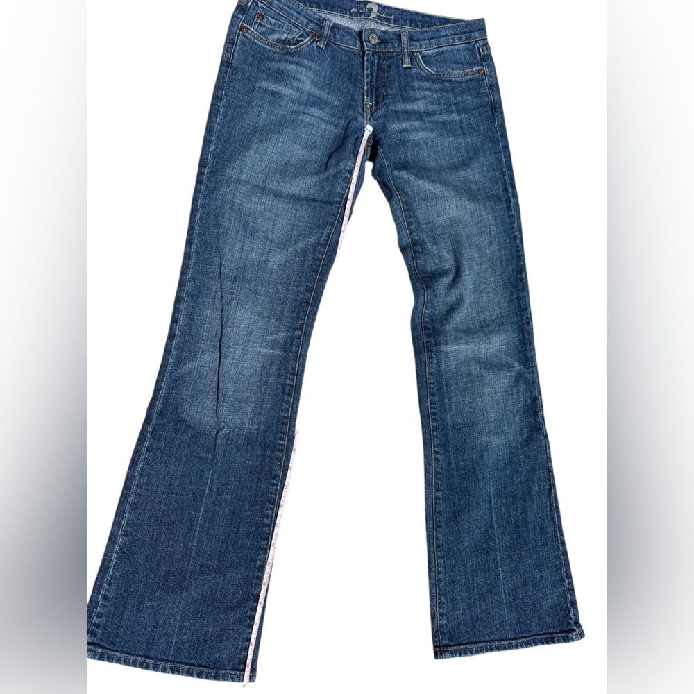 7 For All Mankind Blue Flare Jeans with gold sequin pocket embellishment size 28 - Picture 4 of 13